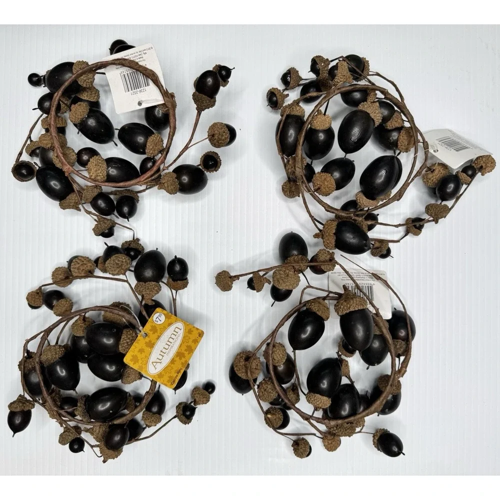 Autumn Inspirations Acorn Candle Rings Thanksgiving Decor Lot of 4 Rustic Brown
